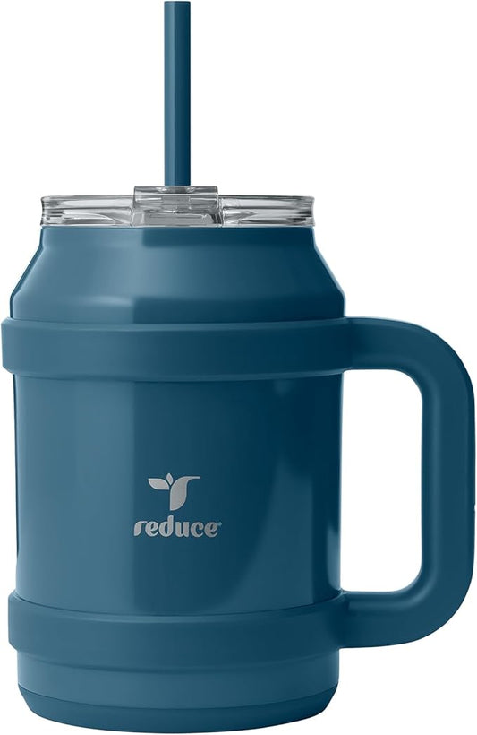 REDUCE Reusable 50 oz Cold1 Water Tumbler – Ergonomic Handle – Double-Wall Insulation – Sturdy Desktop/Tabletop Mug with Lid and Straw – BPA-Free – Stainless Steel for Gym, Home, or Office– Dark Web