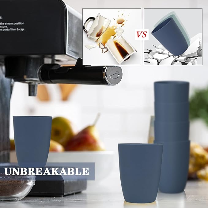 Homienly Wheat Straw Cups, 8 PCS Reusable Drinking Cups, 20 oz, Navy Blue, BPA Free, Dishwasher Safe, Microwave Safe, Premium, Durable, Unbreakable, Recyclable