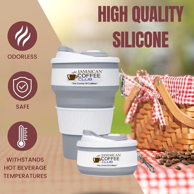 350 mL Silicone Coffee Cup with Lid & Straw – Collapsible, Foldable, Lightweight & Reusable Mug with Carabiner Clip – Portable Travel Cup for Camping, Hiking, Backpacking & Office