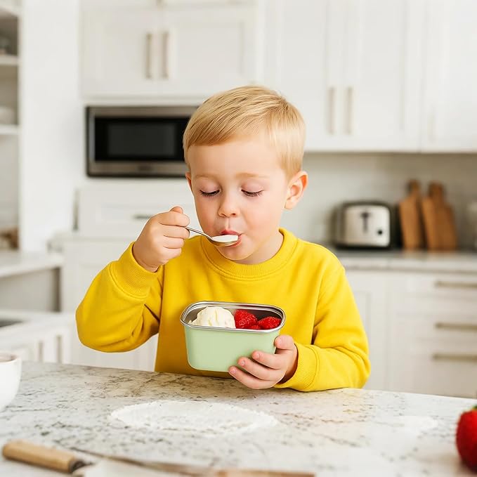 4 Pack Stainless Steel Snack Containers with Lids Reusable,for Kids Toddler Adults,12 oz Small Snack Box Containers for Overnight Oats Fruits Cookie Ice Cream,Air Tight