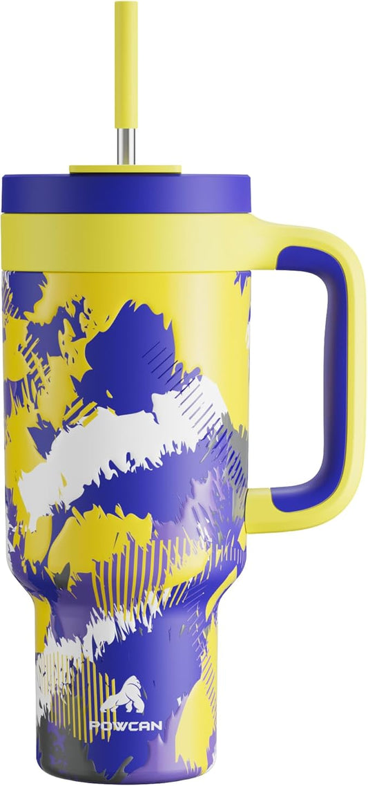 40 oz Tumbler with Handle, 2-in-1 Straw and Sip Lid, Leakproof, Dishwasher Safe, Insulated Stainless Steel Travel Coffee Mug, Keeps Cold for 34 Hours, Fits in Car Cup Holder (Rise to Glory)