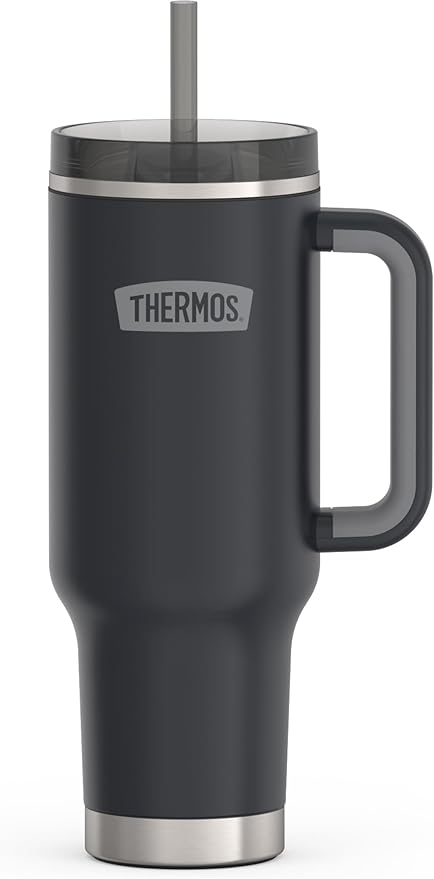 THERMOS Stainless Steel Cup Holder Mug - 40 Ounce, Granite - Insulated Tumbler with Lid and Straw, Plus Leak-Resistant Slide Lock