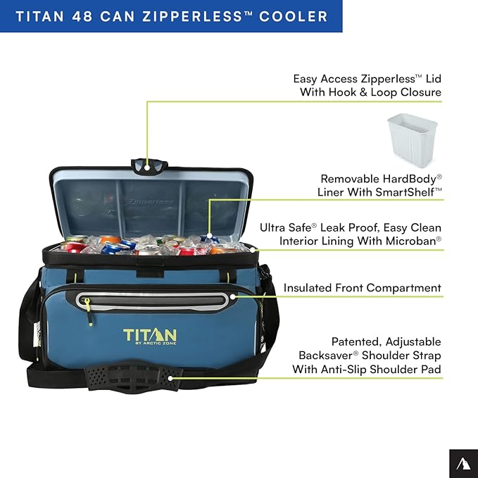 Titan by Arctic Zone Deep Freeze Cooler - Zipperless Hardbody Cooler - Deep Freeze Insulation, HardBody Liner, and SmartShelf