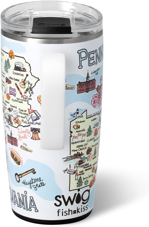 Swig Life 22oz Travel Mug, Insulated Tumbler with Handle and Lid, Travel Coffee Mug, Cup Holder Friendly, Stainless Steel 22 oz Tumbler, Reusable Insulated with Lid (Pennsylvania)