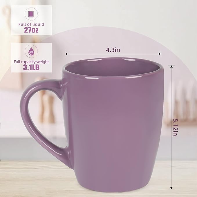 27OZ Extra Large Ceramic Coffee Mug, Jumbo Coffee Mugs, Big Tea Cups with a Large Handle for Office and Home set of 2 (Purple)