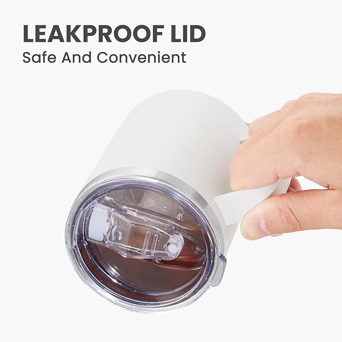 MEWAY 12oz Coffee Mug With Handle 8 Pack Bulk,Stainless Steel Insulated Travel Tumblers With Sliding Lid,Double Wall Vacuum Camping Cup for Hot & Cold Drinks Tea (White,Set of 8)