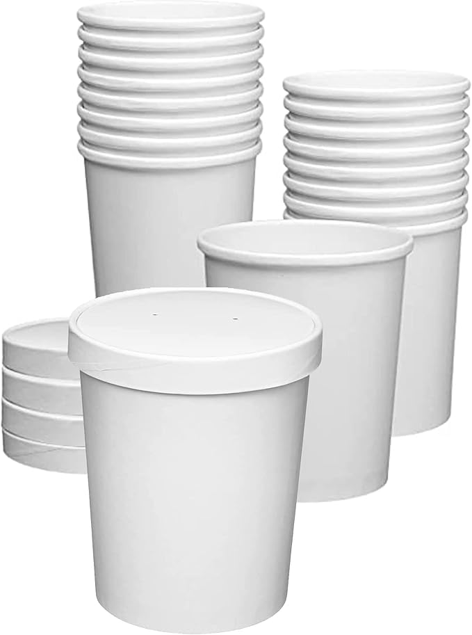 250 Sets White Paper Food Containers With Vented Lids, To Go Hot Soup Bowls, Disposable Ice Cream Cups (32oz)