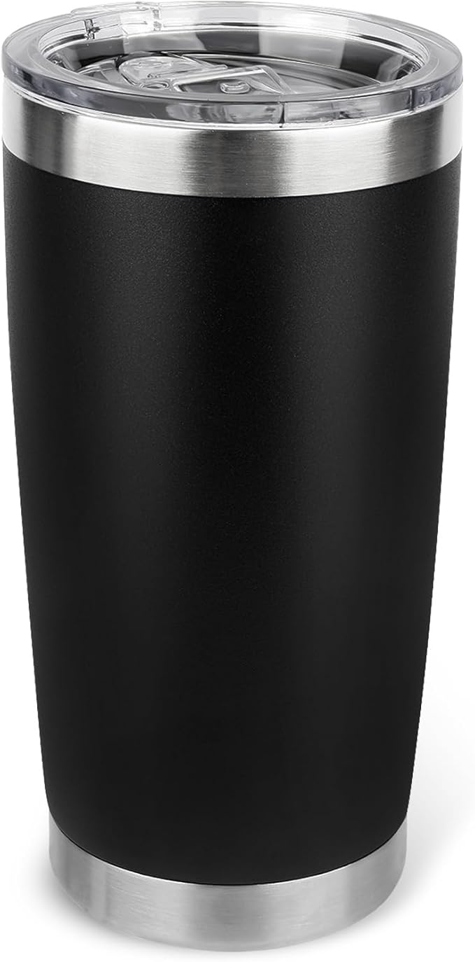 20oz Stainless Steel Tumbler with Lid, Travel Mug - Double Wall Vacuum Powder Coated Cup - Black, 1 Pack