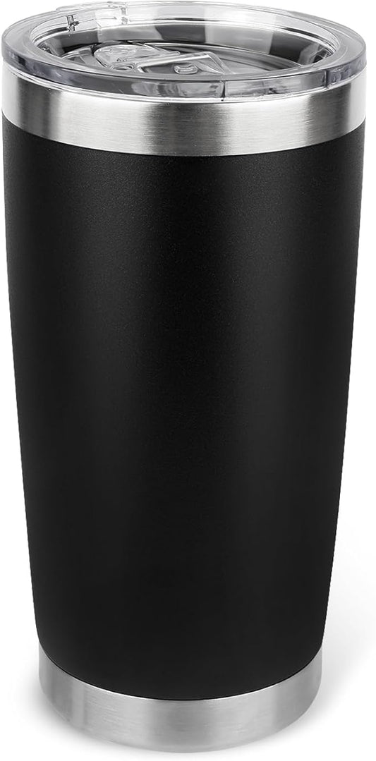 20oz Stainless Steel Tumbler with Lid, Travel Mug - Double Wall Vacuum Powder Coated Cup - Black, 1 Pack