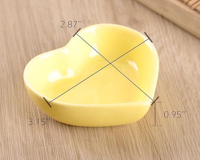 WHJY Yellow Love Heart Shaped Ceramic Side Dish Bowl, Contemporary Porcelain Side Dishes Bowl, Seasoning Dishes Soy Dipping Sauce Dishes for Wedding Birthday Party- Set of 6