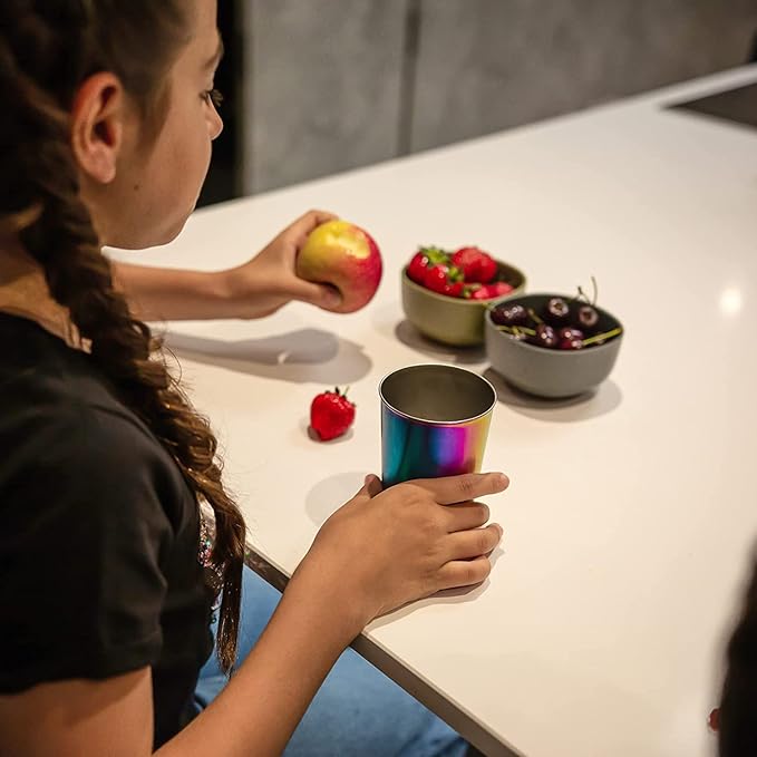 Greens Steel 10oz Rainbow Stainless Steel Tumbler (4 Pack) - Premium Metal Drinking Glasses | Stackable Durable Cup | Great for Kids