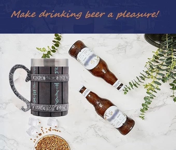 Nordic Viking Rune Mug,Stainless Steel Drinking Mug 3D Novelty Coffee Cup,Norse Viking Mug Poetic Gothic Decor Party Decoration Drinkware Gift Mugs for Men 18OZ(Rune)