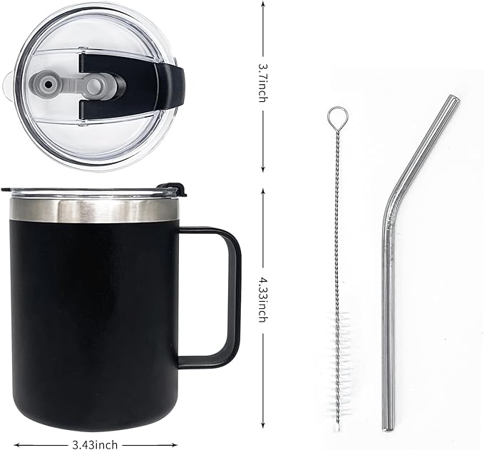 4pack 12oz Coffee Mug With Handle Bulk, Stainless Steel Insulated Travel Tumblers With,Double Wall Vacuum Camping Cup for Hot & Cold Drinks Tea (Black)