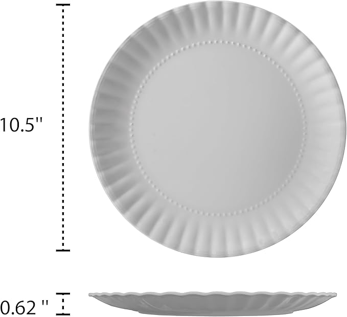 TP 10.5 inch Melamine Dinner Plates Set of 6, Lightweight Serving Round Salad Appetizer Plate for 6, Dessert Dishes for Indoors and Outdoors, Grey