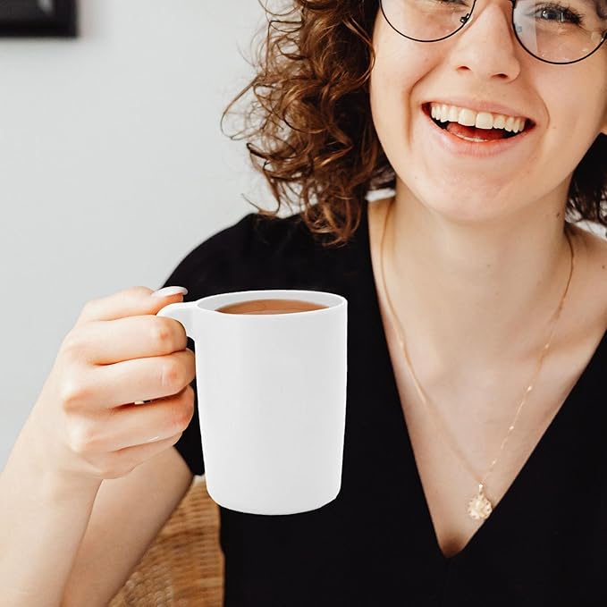 Wrova Wheat Straw Cups with Handles 16oz -Plastic Cups Reusable Set of 6-Unbreakable Coffee Mugs- Microwave & Dishwasher Safe Mug-Ideal Plastic Mugs for Tea,Coffee,Camping,RV-White