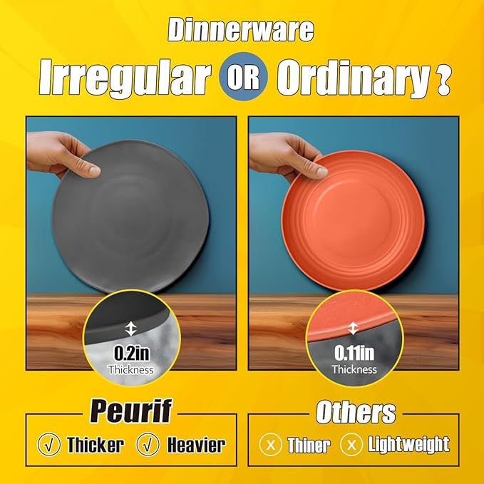 Teivio 32-Piece Kitchen Plastic Wheat Straw Dinnerware Set, Service for 8, Dinner Plates, Dessert Plate, Cereal Bowls, Cups, Unbreakable Plastic Outdoor Camping Dishes, Smoky Brown