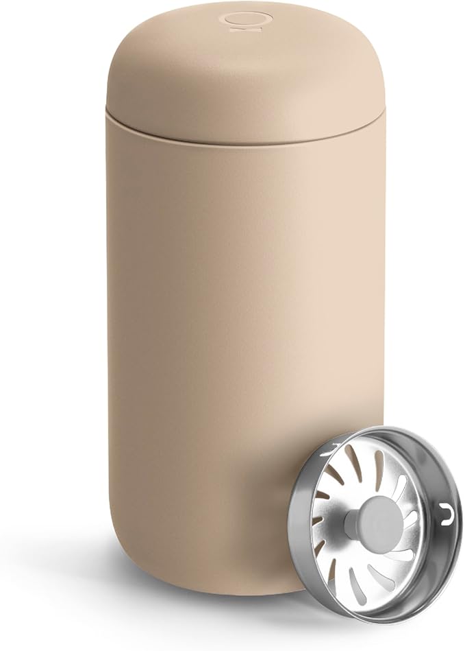 Fellow 12 oz Carter Move Travel Mug - Vacuum-Insulated Stainless Steel Travel Coffee Mug - Coffee Tumbler with Ceramic Interior and Splash Guard - Sand Dune