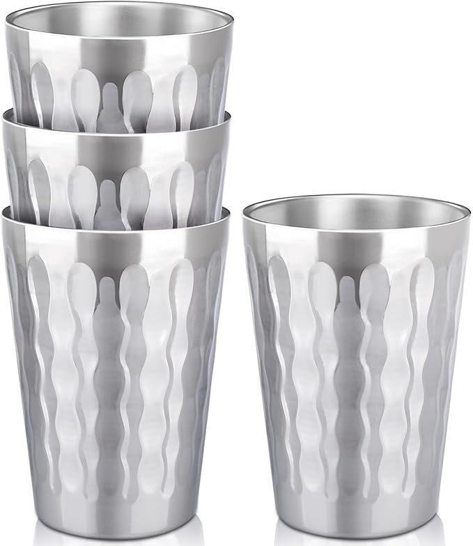Beasea 15oz Stainless Steel Cups, 4 Pack Double Wall Metal Stackable Insulated Portable Drinking Tumblers Unbreakable Shatterproof Glasses for Home Restaurant Party Camping Travelling
