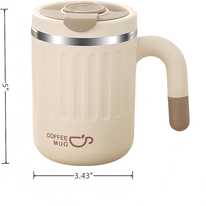 16oz Insulated Coffee Mugs - Ideal for Indoor Office Use. Features SUS 304 Inner, Double Wall Insulation, Detachable Silicone Ring. 3 Drinking Options. Available in White, Brown, Pink (khaki)