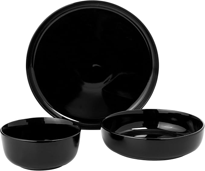 Gibson Home Oslo 12-Piece Porcelain Chip and Scratch Resistant Dinnerware Set, Service for 4 – Black Plates and Bowls, Microwave & Dishwasher Safe