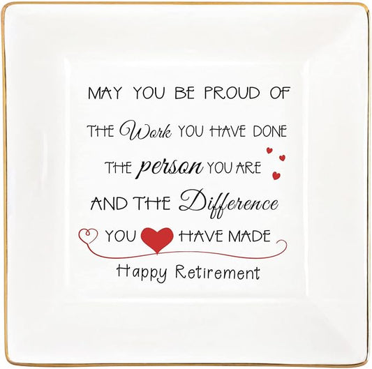 Valentines Retirement Gifts for Women 2024 Retirement Party Decorations Mothers Day Nurse Gifts Trinket Dish Bulk Gifts for Coworkers Ceramic Tray Ring Tray Female Happy Retirement