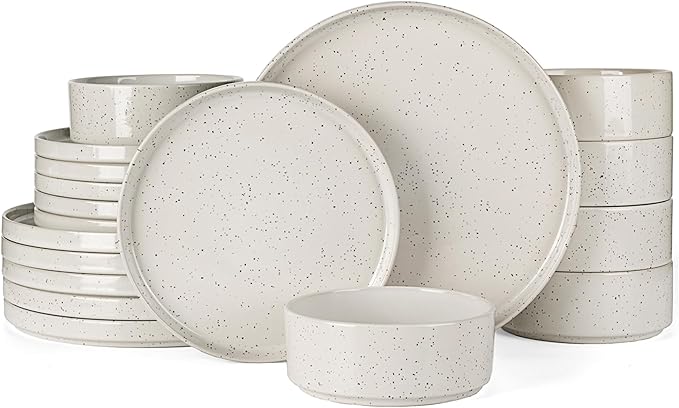 Famiware Nebula Plates and Bowls Sets, 18 Pieces Dinnerware Sets, Dishes Set for 6, Creamy White with Colorful Speckles