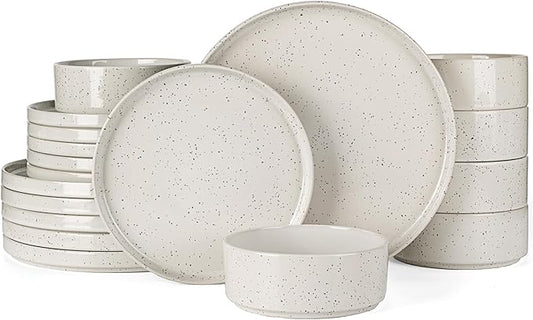 Famiware Nebula Plates and Bowls Sets, 18 Pieces Dinnerware Sets, Dishes Set for 6, Creamy White with Colorful Speckles