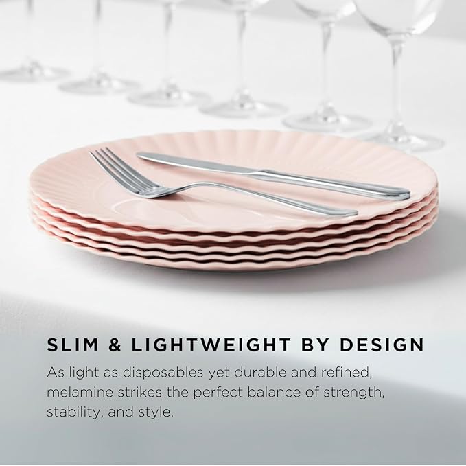 TP 8 inch Plates Set of 8, Melamine Round Plates for Salad Appetizer Dinner Lunch, Dessert Dishes for Indoors and Outdoors, Pink