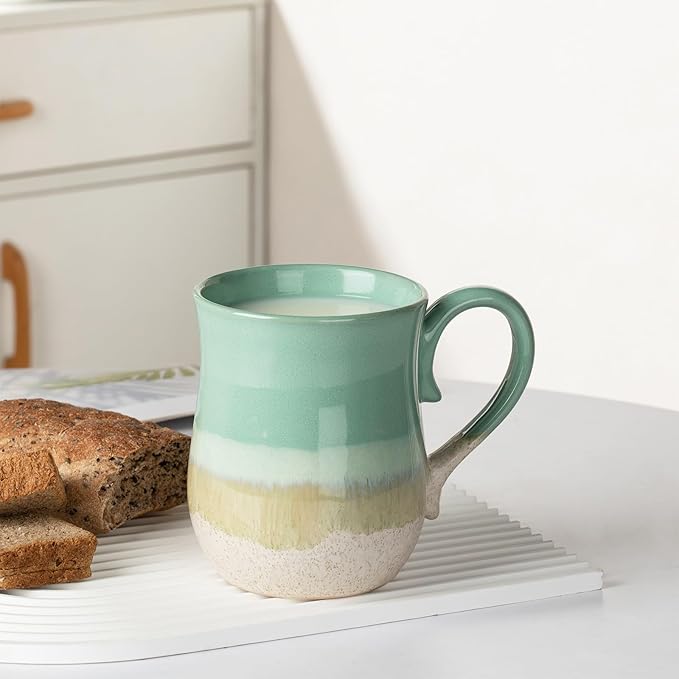 20 OZ Large Coffee Mugs, Ceramic Coffee Mug Big Tea Cups with a Large Handle for Office and Home, Microwave and Dishwasher Safe (20 OZ Light Green)