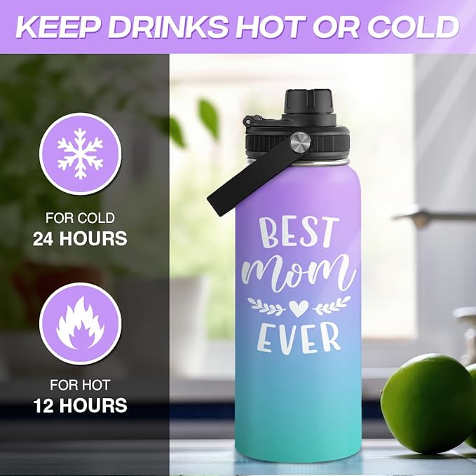 Best Mom Ever Water Bottle 32oz Stainless Steel Insulated Water Bottles - Gifts for Moms from Son Daughter - Mothers Gifts for Birthday Christmas