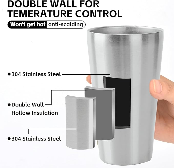 10 Pack 18.6 oz Stainless Steel Insulated Cup, Double Wall Vacuum Small Metal Cup, Reusable Camping Cups Unbreakable Indoor Outdoor for Party, Home, Office, BBQ, Sliver