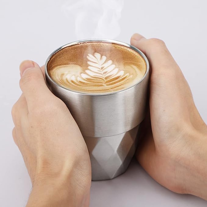 Beasea Stainless Steel Cup, 10 oz Set of 4 Stackable Stainless Steel Insulated Cups, Small Metal Cup Double Wall Tumbler Vacuum Metal Drinking Glasses for Home Restaurant Outdoors Camping Party