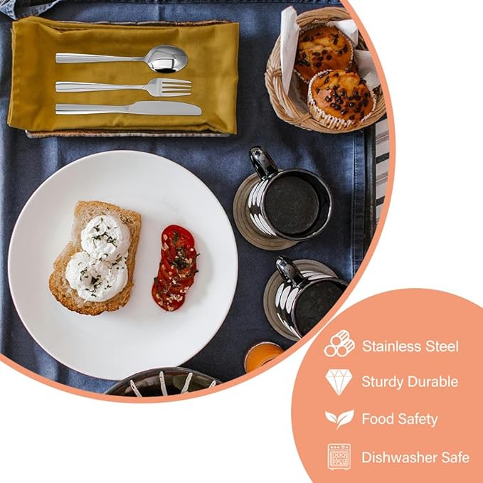 Silverware Set,18/10 Stainless Steel 12Piece Silverware Set with Knives Spoon Forks Set for Home, Kitchen and Restaurant, Mirror Polished& Dishwasher Safe