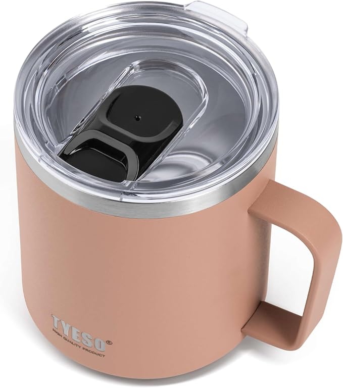 14 Oz Stainless Steel Insulated Mug with Handle & Slider Lid – Double Wall Thermal Coffee Cup – Dishwasher Safe Mug Keeps Drinks Hot & Cold – For Home, Office, Travel