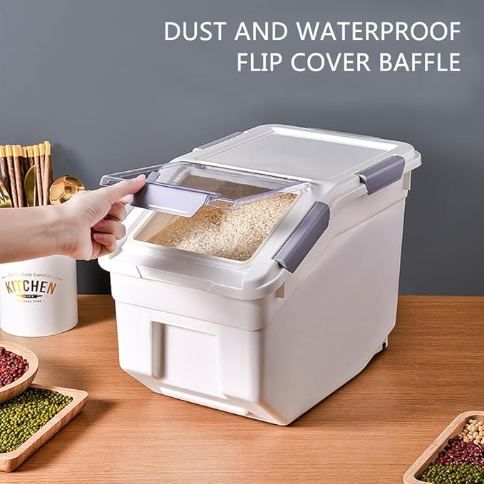 30Lbs 2 Pack Food Storage Container with Scoop, Airtight Rice Storage Bins Flour Containers Pet Food Dispenser with Handle & Wheels, Plastic Kitchen Pantry Organization for Cereal Baking Supplies