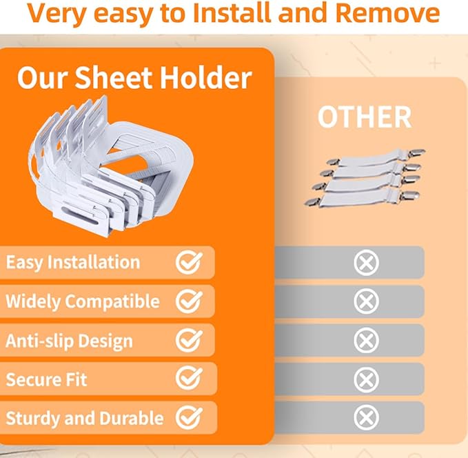 Bed Sheet Holders for Corners,Sheet Locks Keep Sheets Firm & Tight,Easy-to-Install Heavy Duty Sheet Holders Keep The Sheets No More Loose Again & Suitable for Any Type Mattress（4PCS）