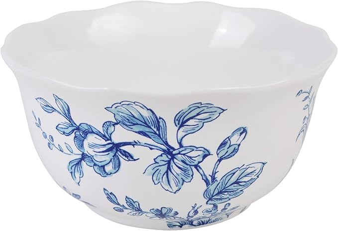 222 Fifth 12-Piece Porcelain Dinnerware Set for 4, White & Blue Plates and Bowls Set, Glossy Ceramic Dish Set with Beautiful Floral Design, Elegant Kitchen Dishes, Microwave & Dishwasher Safe, Bellamy