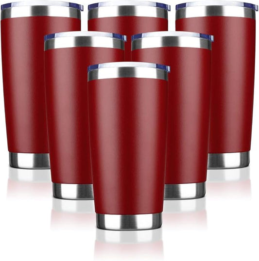 20oz Tumbler Bulk Stainless Steel Vacuum Insulated Tumblers with Lid Double Wall Travel Mug, Durable Powder Coated Coffee Cup, Suitable for Ice Drinks and Hot Beverage (Red 6pack)