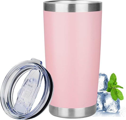 20oz Tumbler with Lid Stainless Steel Insulated Tumblers Travel Coffee Tumbler Bulk Double Wall Vacuum Insulated Water Cup Christmas Gifts for Women Men Her Him Home Office (Pink, 1pack)