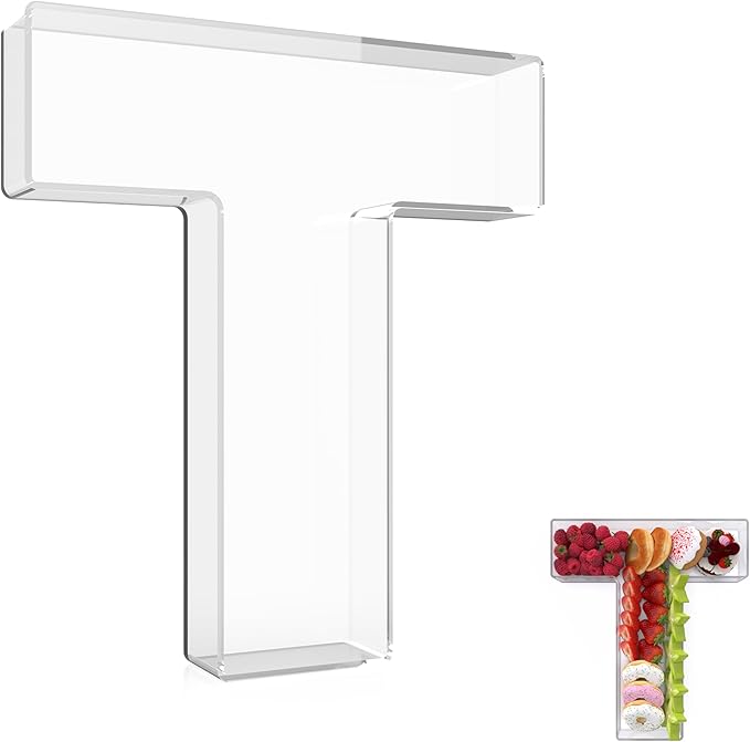 13.8" Extra Large Acrylic Letter Charcuterie Board Box, Reusable Fillable Letter Cake Candy Dish Display Serving Tray for Birthday Anniversary Party Decoration (T)