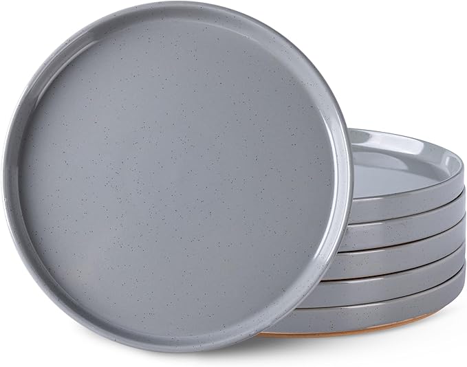 AmorArc Ceramic Plates Set of 6,10.25 Inch Speckled Dinner Plates with Handpainted Rustic Terracotta Underside,Modern Dinnerware Dishes Set for Kitchen,Microwave & Dishwasher Safe-Gray