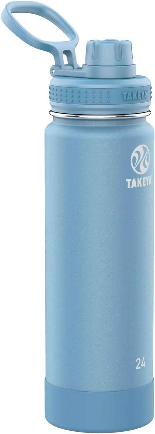 Takeya Actives Water Bottle with Spout Lid - Bottle with Double Stainless Steel Insulation - Dishwasher Safe & BPA-Free - Bottle with Spout Lid & Removable Bumper - 24 oz, Bluestone