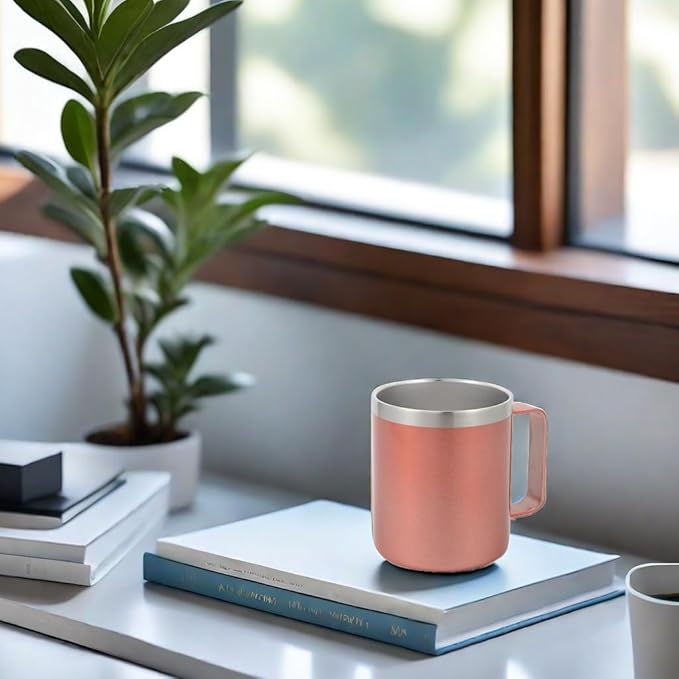 Volhoply 14oz Insulated Stainless Steel Coffee Mug with Lid Bulk 4 Pack,Double Wall Vacuum Travel Coffee Cup with Handle,Reusable Metal Cups Tumbler Cup,Camping Mugs,Ideal Gifts(Mix,4)