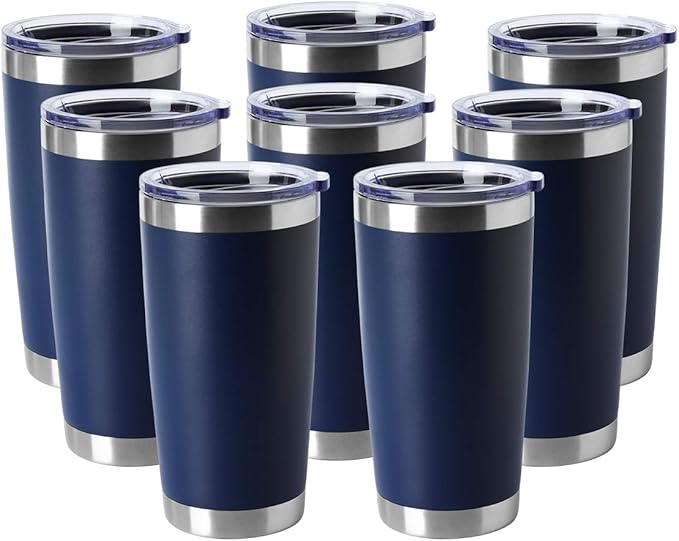 HASLE OUTFITTERS 20oz Tumblers Bulk Stainless Steel Cup with Lid Double Wall Vacuum Insulated Coffee Mug for Cold & Hot Drinks 8 Pack, Navy