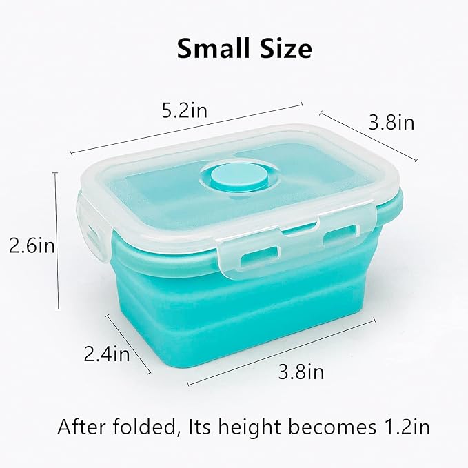 CCyanzi 3piece Collapsible Food Storage Containers with Lids, Silicone Lunch Container, Microwave & Freezer Safe, Space Saving for Kitchen Cabinet and Camping Backpack,(blue)