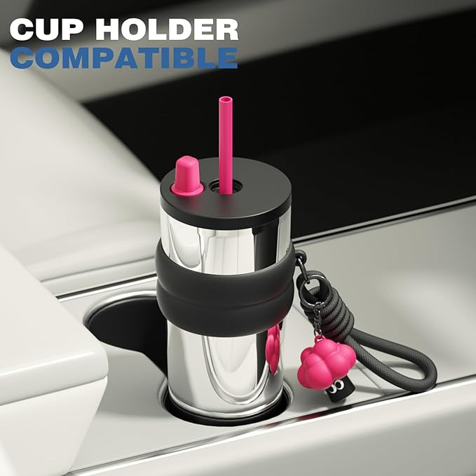 24 oz Stainless Steel Tumbler with Lid and Straw, Insulated Water Bottle Leak Proof for Hot and Cold, Portable Travel Coffee Mug, Reusable Coffee Cup for Women, Sliver