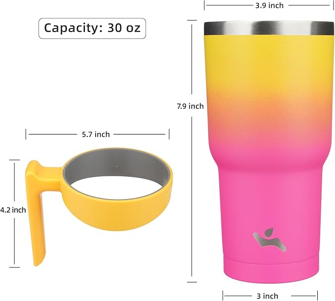 30 oz Tumbler with Handle and 2 Straw 2 Lid, Insulated Water Bottle Stainless Steel Vacuum Cup Reusable Travel Mug,Rainbow