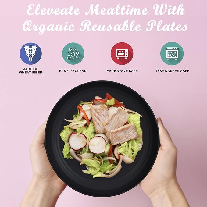 Wrova Wheat Straw Dinner Plates - 9 Inch Unbreakable Set of 8 - Dishwasher & Microwave Safe Reusable Plates - Lightweight for Kitchen & Camping (Classic Series)