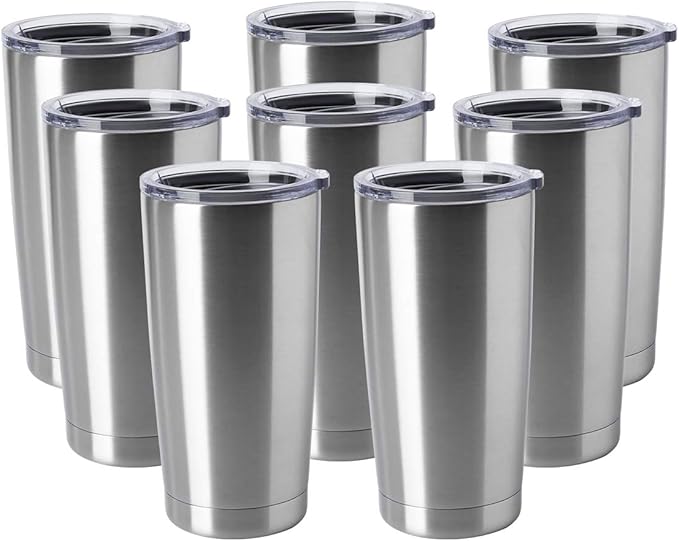 HASLE OUTFITTERS 20oz Tumblers Bulk Stainless Steel Cups with Lid Double Wall Vacuum Insulated Coffee Mugs for Cold & Hot Drinks 8 Pack