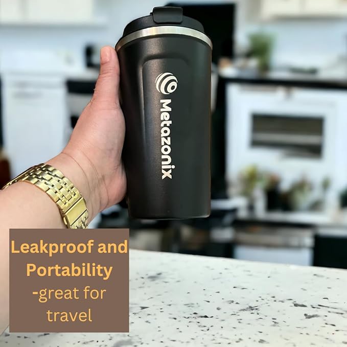 Travel Coffee Mug -17oz Stainless Steel Coffee Mug - Spill Proof Leak Proof - Insulated With Lid (Black)